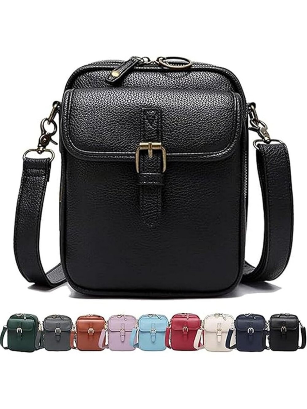 Women Black Large Capacity Purse Card Slots Shoulder Leather Crossbody Bags